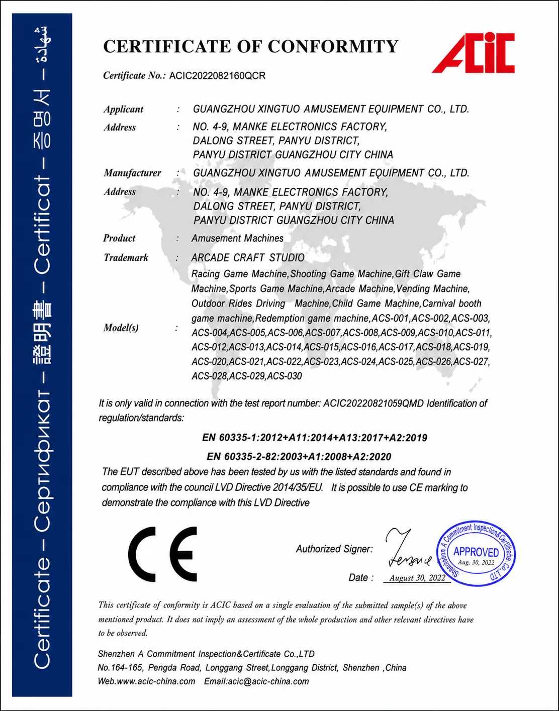CE Compliance certificate