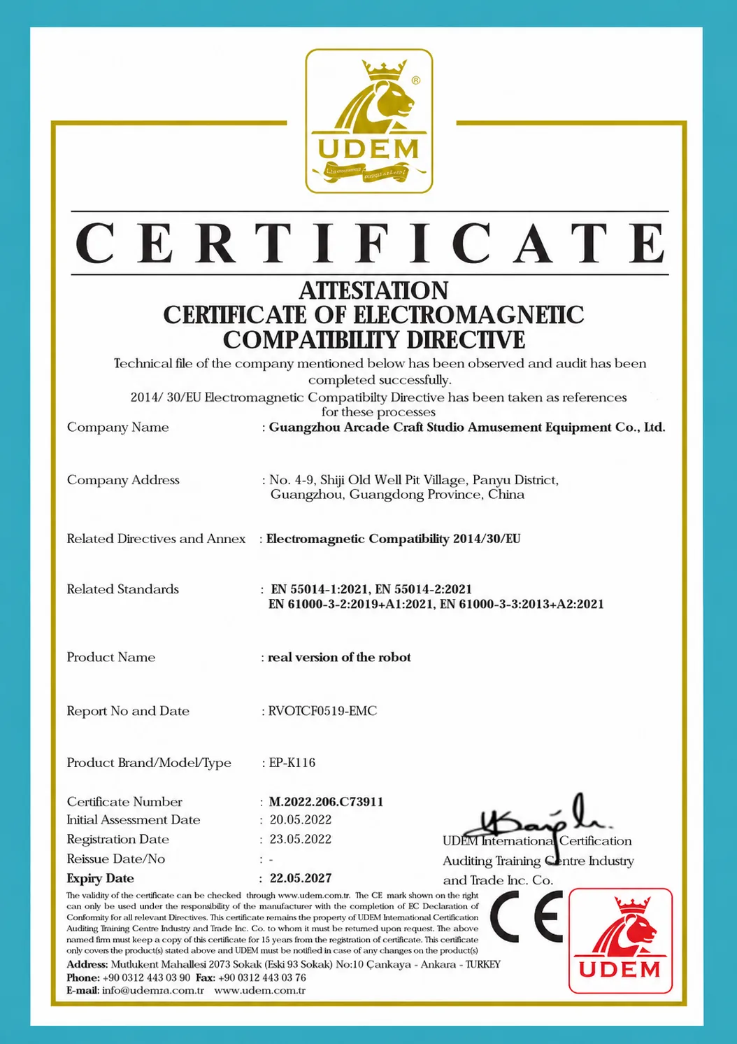 EMC Directive certificate