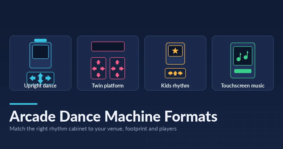 Arcade dance machine formats compared — upright, twin-platform, kids rhythm and touchscreen music cabinets for FEC floors