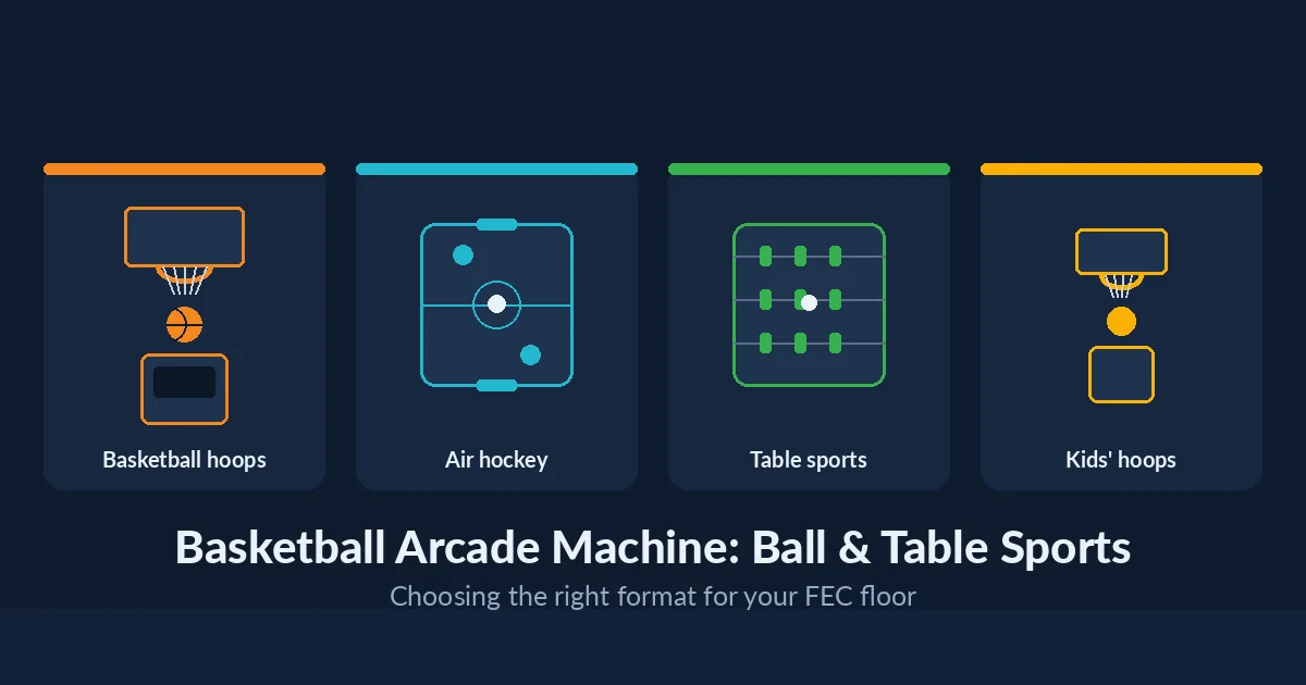 Basketball arcade machine and ball-sports formats compared for an FEC floor
