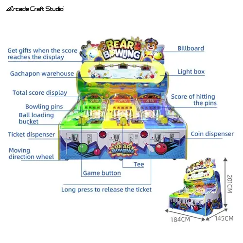 Bear Bowling Kids Arcade Bowling Pinball Machine