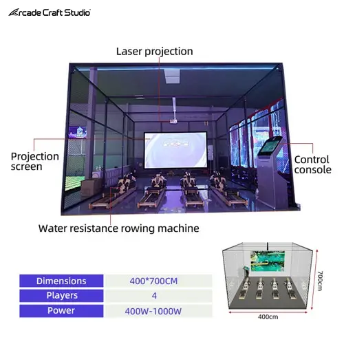 4 Players Projected Interactive AR Rowing Simulator