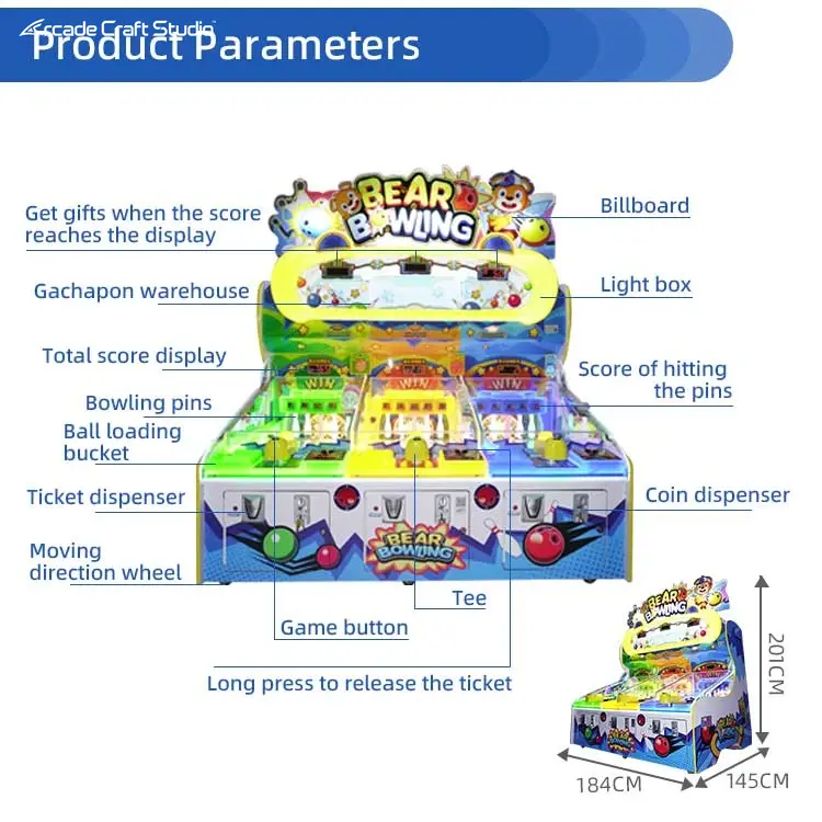 Bear Bowling Kids Arcade Bowling Pinball Machine