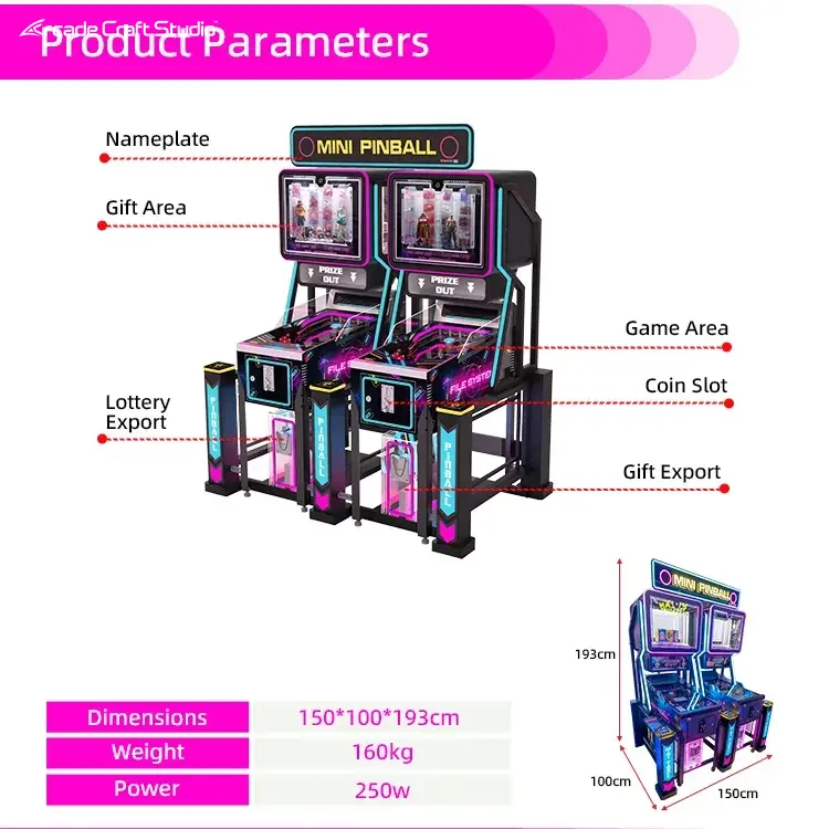 Mini Pinball 2 Players Coin Operated Pinball Machine