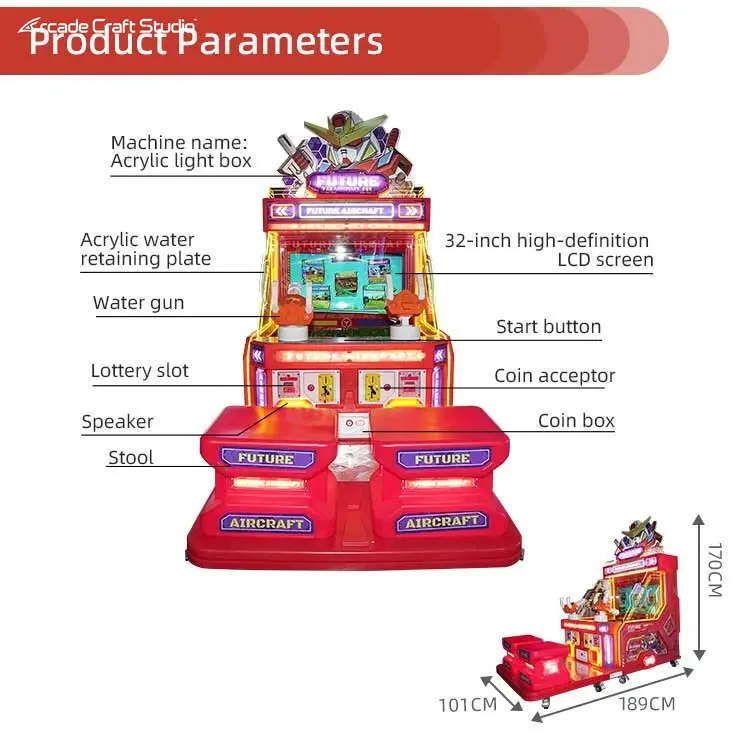 2 Players Future Aircraft Water Shooting Arcade Game Machine