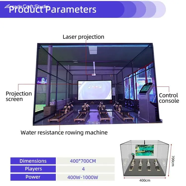 4 Players Projected Interactive AR Rowing Simulator